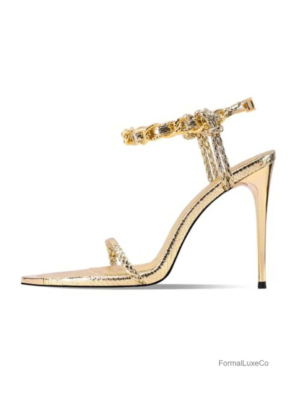 Gold Metallic Stiletto Heeled Sandals Open Toe Ankle Strap Wedding Prom